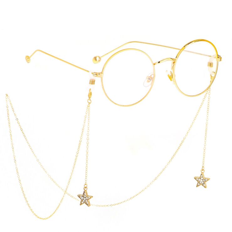 Metal non-slip chain, with pendant star and rhinestone, for glasses and masks GL388