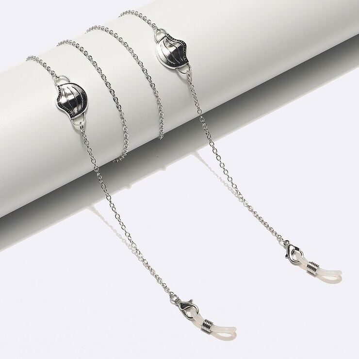 Silver-colored metal non-slip chain, with mask, for glasses and masks GL1502