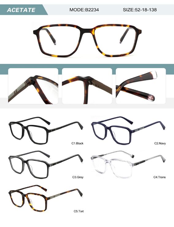 Plastic acetate frame for men with spring hinges B2234-DA