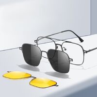 Оправа металлическая с защитой от синего света + 2 магнитные солнцезащитные насадки (клипон) 7602-GT