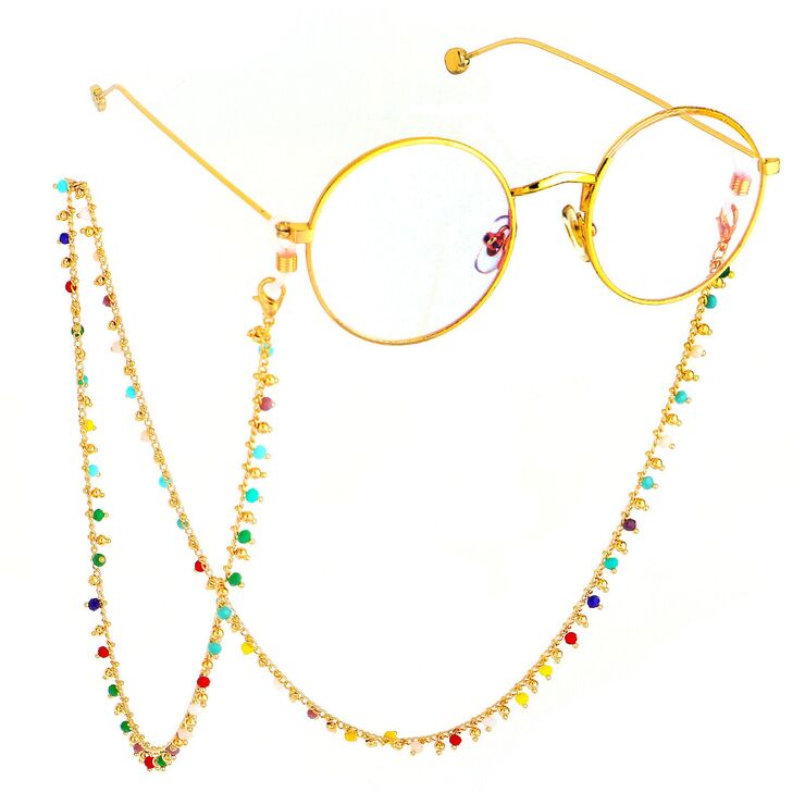 Metal non-slip chain, with colorful glass beads, for glasses and masks GL512