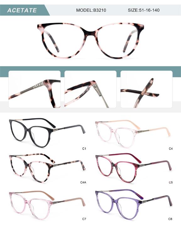 Plastic acetate frame for women with spring hinges B3210-DA