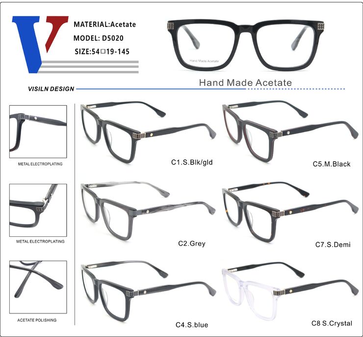 Plastic acetate frame with spring hinges D5020-DA