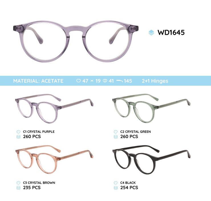Plastic acetate eyeglasses frame with spring hinges WD1645