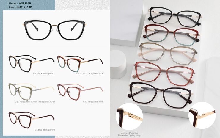 Combined plastic acetate + metal frame for women, with spring hinges Big City MS8365B