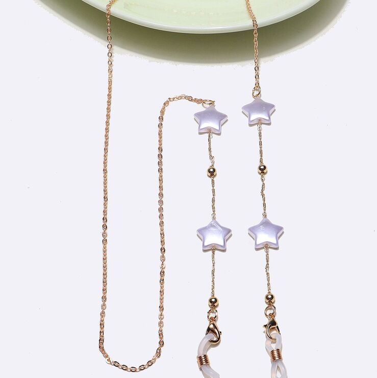 Металлическая нескользящая цепочка золотого цвета, с жемчугом в виде звезды и бусинами, для очков и масок GL1390