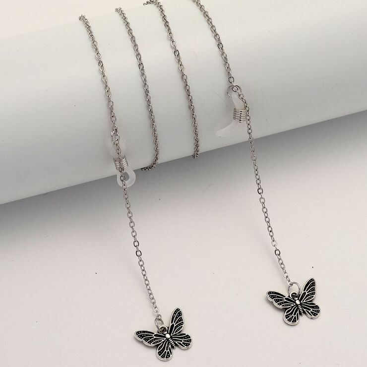 Металлическая нескользящая цепочка серебряного цвета, с подвеской в виде бабочки, для очков и масок GL1871