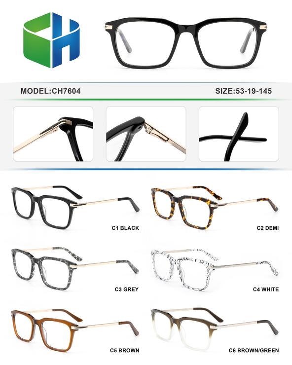 Plastic acetate frame with spring hinges CH7604-DA