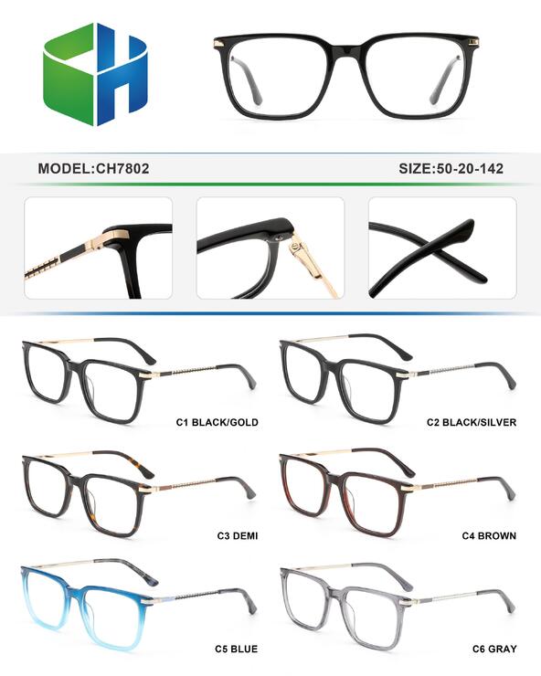 Plastic acetate frame with spring hinges CH7802-DA