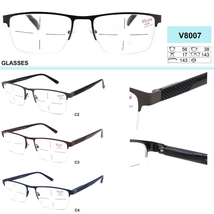 Ready-made metal frame glasses Vizzini V8007, lens white, diopters +0.75 to +4.00 (step 0.25); from -1.00 to -4.00 (step 0.25)