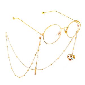 Gold-colored metal non-slip chain, with pendant heart with beads, for glasses and masks GL578