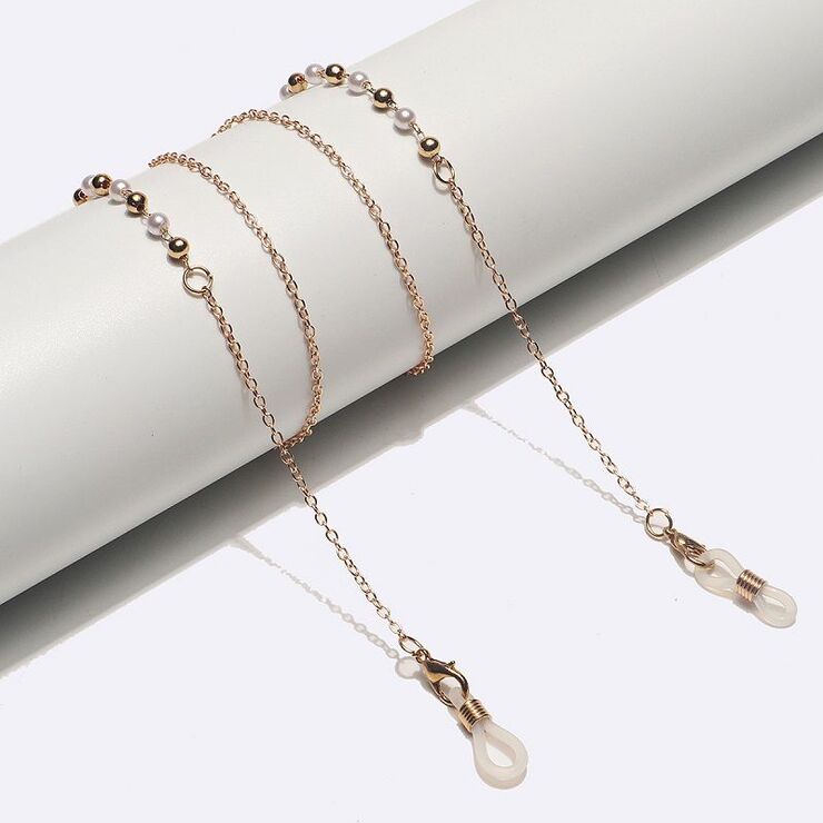 Gold-colored metal non-slip chain, with beads, for glasses and masks GL1621