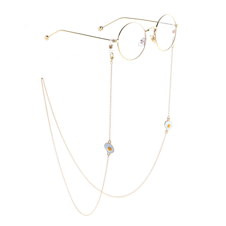 Gold-colored metal non-slip chain, with pendant egg poached, for glasses and masks GL793