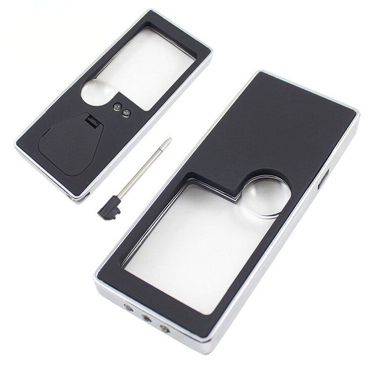 Portable pocket magnifier with backlight and UV light 7007, size: 35*30 mm, magnification: 3X, 10X