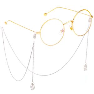 Silver-colored metal non-slip chain, with pendant teardrop, for glasses and masks GL337