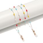 Металлическая нескользящая цепочка золотого цвета, с цветными бусинами, для очков и масок GL1517