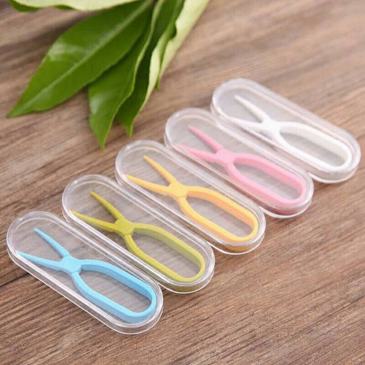 Silicone tweezers, individual packaging, length 8.9 cm, for working with contact lenses, assorted colors QJH-1, order from 100 pieces