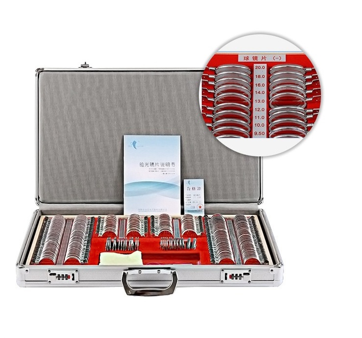 266 metal rim ophthalmic trial lens set in an aluminum case