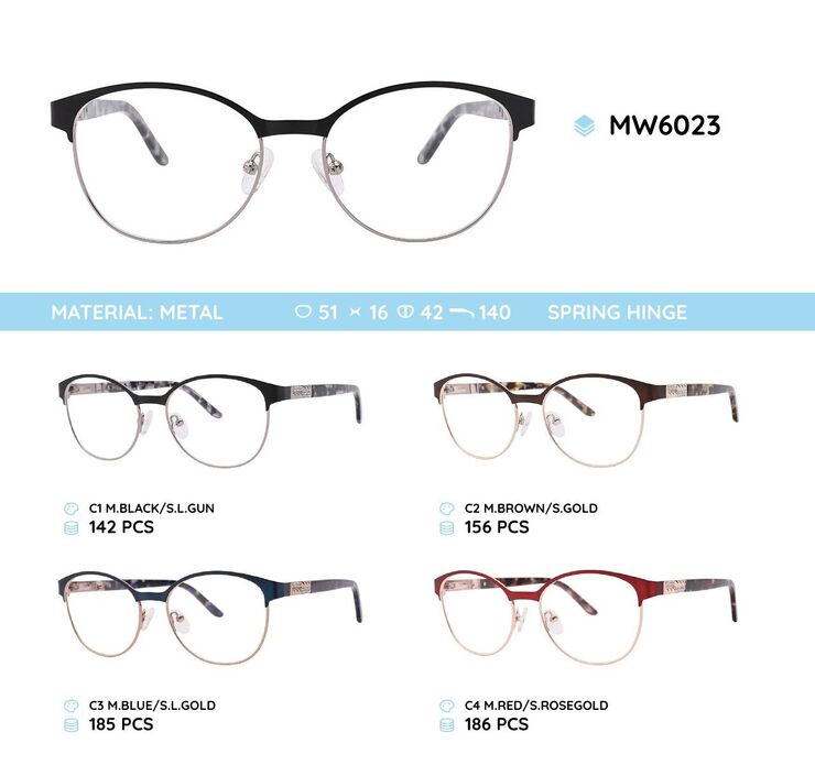 Metal women's frame for glasses with spring hinges MW6023