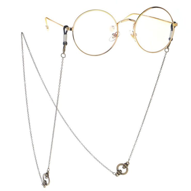 Металлическая нескользящая цепочка бронзового цвета, c двойным черепом, для очков и масок GL128