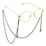 Black-colored metal non-slip chain, with pendant black coal balls, for glasses and masks GL643