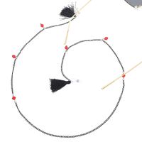 Металлическая нескользящая цепочка черного цвета, с подвеской кисточка и красными кристаллами, для очков и масок GL409