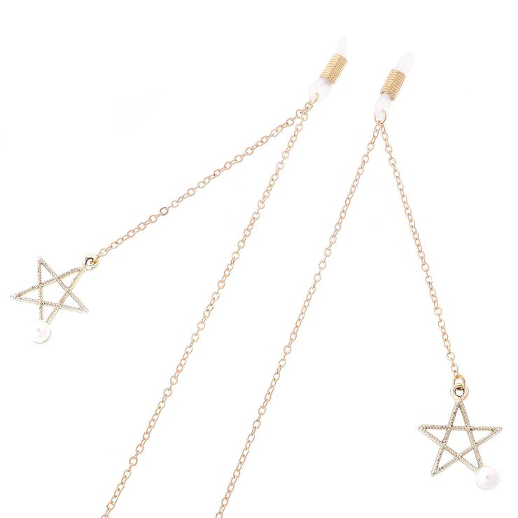 Metal non-slip chain, with pendant five-star and pearl, for glasses and masks GL240