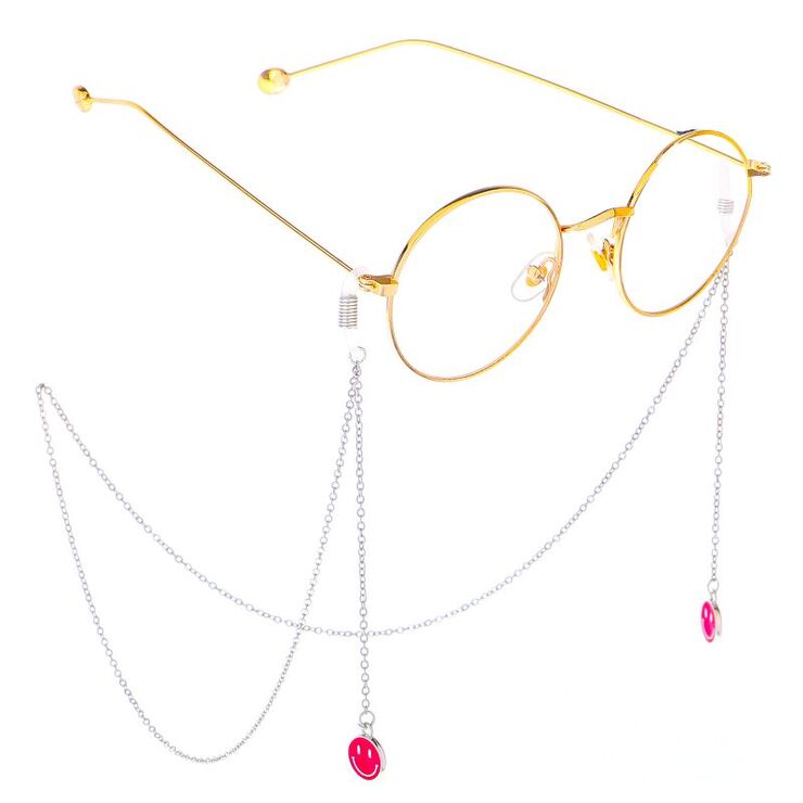 Металлическая нескользящая цепочка, с красным смайликом, для очков и масок GL268