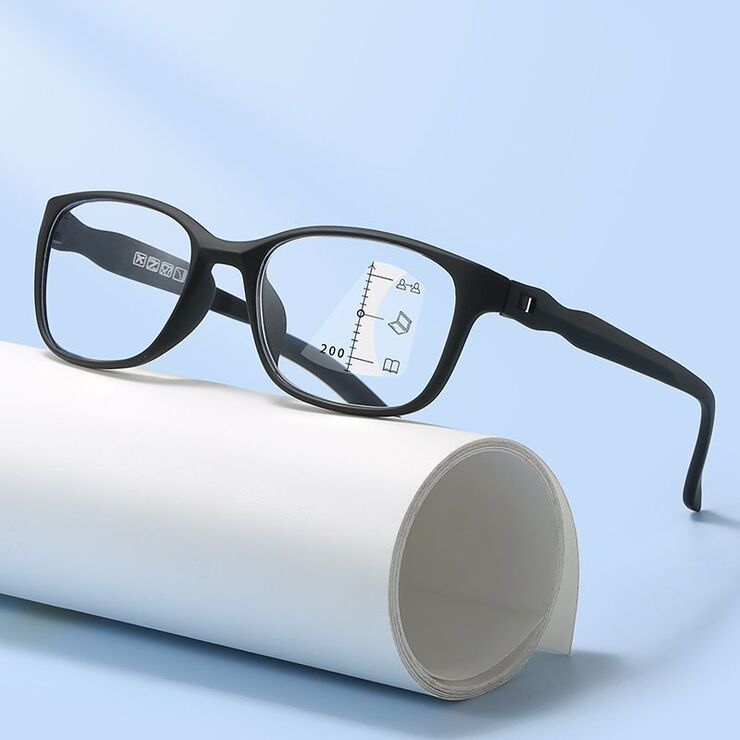 Plastic TR90 screwless glasses for reading multi-focus, with Blue ray cut protection, diopters from 0.00 to +4.00, RMC=62-64, KY005多焦点
