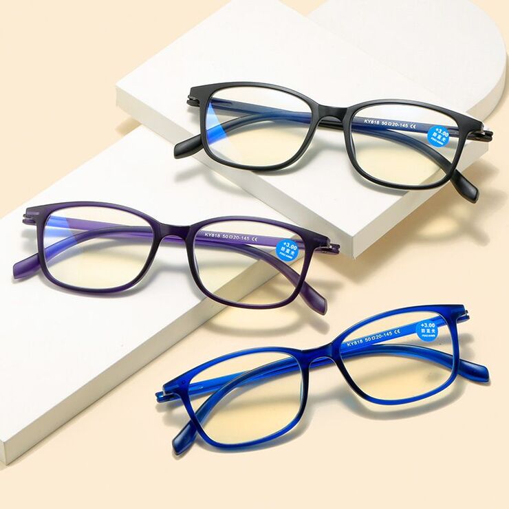 Metal eyeglasses for reading with a case, Blue ray cut, diopters from +2.50, PD62-64, KY818