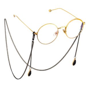 Black-colored metal non-slip chain, with pendant crystal water drop, for glasses and masks GL598