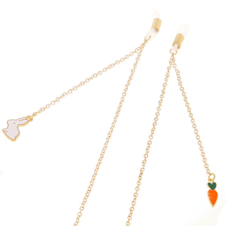 Gold-colored metal non-slip chain, with pendant rabbit and carrot, for glasses and masks GL243