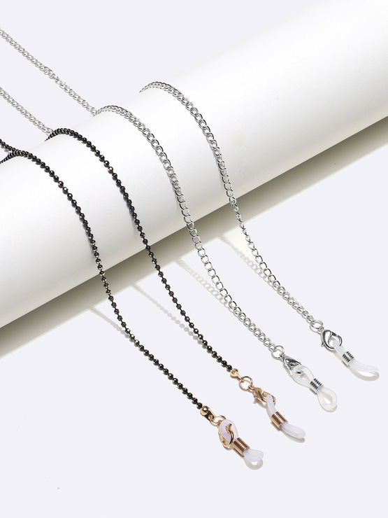 Набор из двух металлических цепочек для очков с розовыми треснувшими акриловыми бусинами GM154