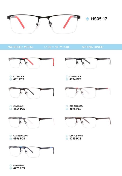Металлическая оправа полуободковая с дужками из пластика TR-90 HS05-17