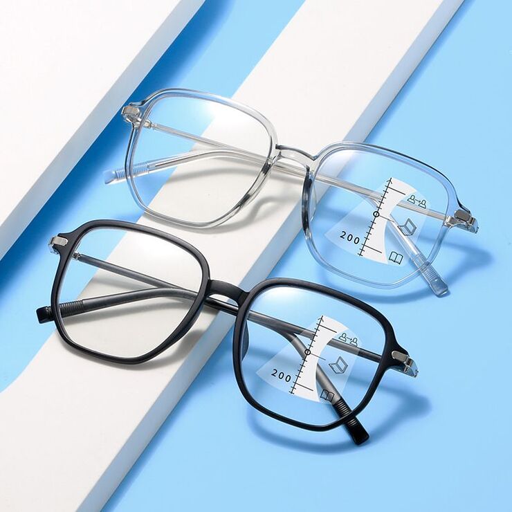 Plastic glasses for reading, with Blue ray cut protection, multifocal, diopters from +1.00 to +4.00, RMC=62-64, KY0788-2多焦点