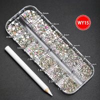 Rhinestones set with pointed bottom for glasses decorating + pen, AB color, 1.5-4.0 mm, TH0003 WY-15 (price per pack, min. order- 3)