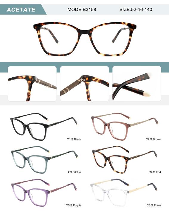 Plastic acetate frame for women with spring hinges B3158-DA