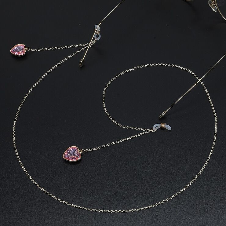 Металлическая нескользящая цепочка золотого цвета, с подвеской хрустальное сердце, для очков и масок GL568