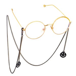 Black-colored metal non-slip chain, with pendant smiley face, for glasses and masks GL542