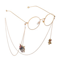 Gold-colored metal non-slip chain, with pendant cat and mouse, for glasses and masks GL759