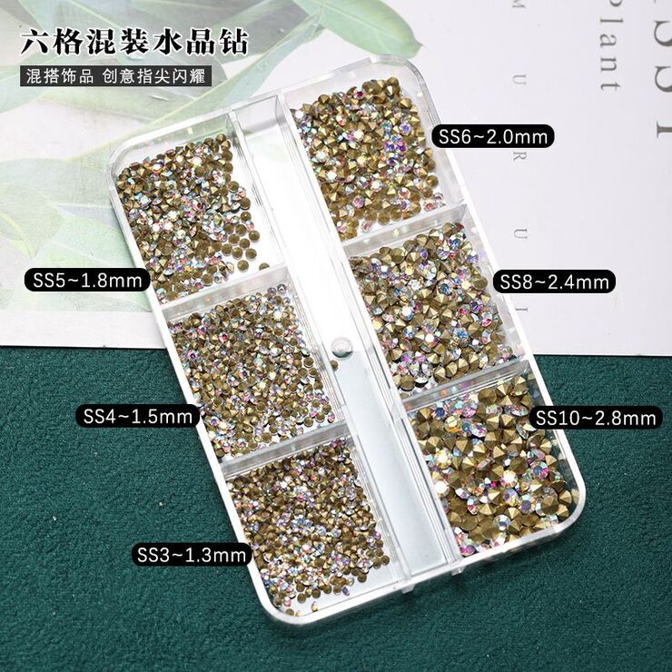 Набор страз с заостренным дном для украшения оправ и очков, разноцветные, размеры 1.3-2.8 мм (цена за упаковку, мин. заказ - 3 уп.)