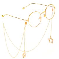 Gold-colored metal non-slip chain, with pendant five-star with pearl, for glasses and masks GL299
