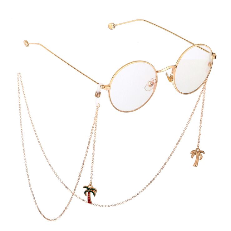 Gold-colored metal non-slip chain, with pendant coconut tree, for glasses and masks GL762