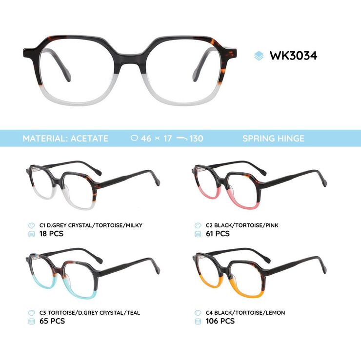 Acetate plastic frames for kids, with spring hinges WK3034