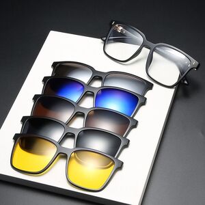 TR90/PC plastic frame + 5 polarized sun protection magnet clip-on set + leather bag El Dorado EL2327A