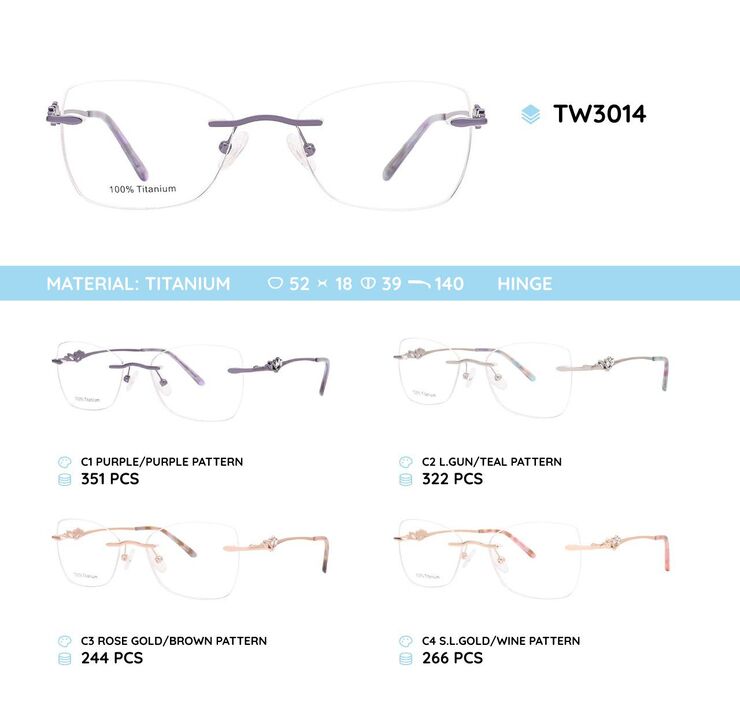 Titanium metal rimless frame TW3014