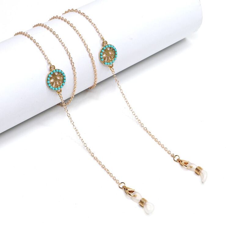 Металлическая нескользящая цепочка золотого цвета, c деревом жизни, для очков и масок GL1036