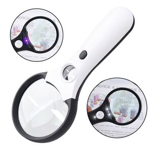 Magnifier with universal backlight, magnifying glass with handle 7505-XX, diameter 75 mm, magnification: 3Х, 45Х