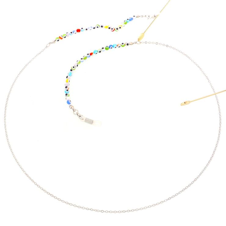 Металлическая нескользящая цепочка, с круглыми стекляными бусинами, для очков и масок GL178