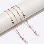 Металлическая нескользящая цепочка золотого цвета, с овалами и жемчугом, для очков и масок GL1719